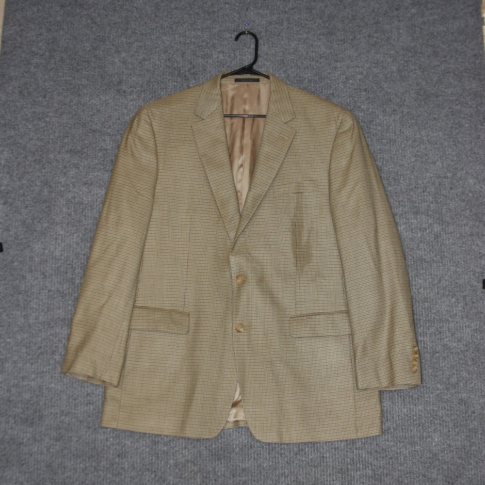 Lauren Ralph Lauren Blazer Mens 44L Tan Plaid Wool Silk Sport Coat Formal